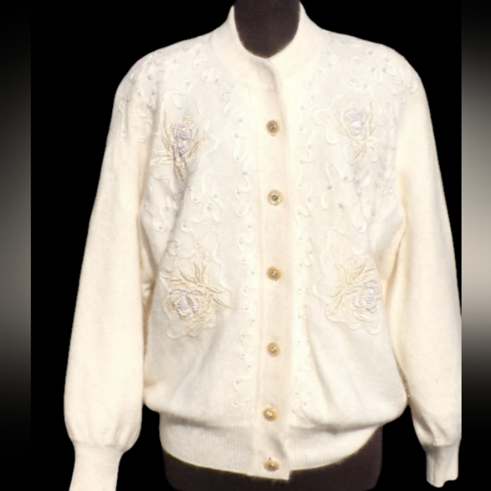 Vintage Angora and rabbit hair sweater with pearls and accents. Belldini small